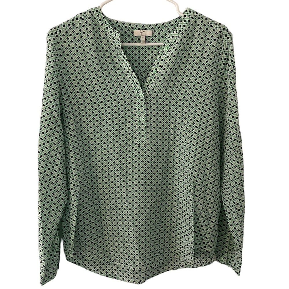 Joie 100% Silk Patterned Popover Long Sleeve Blouse Small